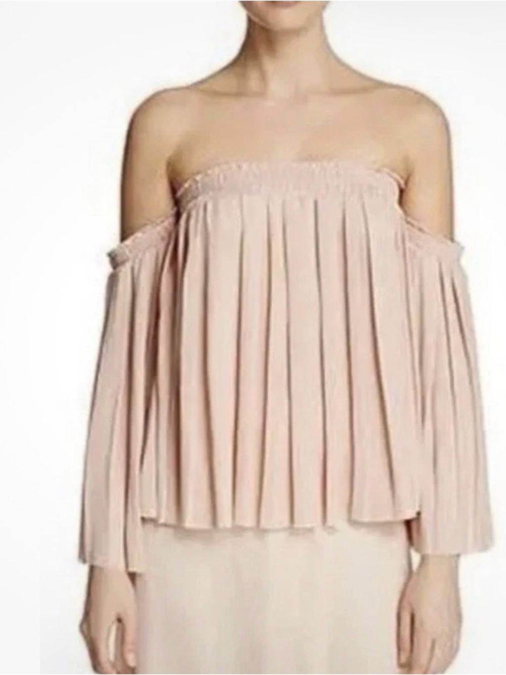 Elizabeth and James Emelyn Off-the-Shoulder Pleated Blouse Taupe Beige XS EUC
